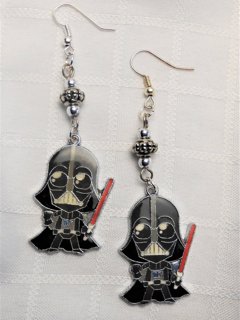 No292 Handmade earrings with enameled silver Darth Vador charms